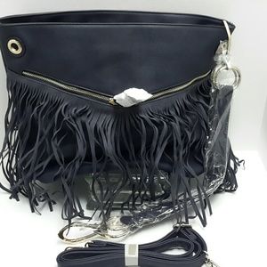 NAVY BOHO FRINGE HANDBAG